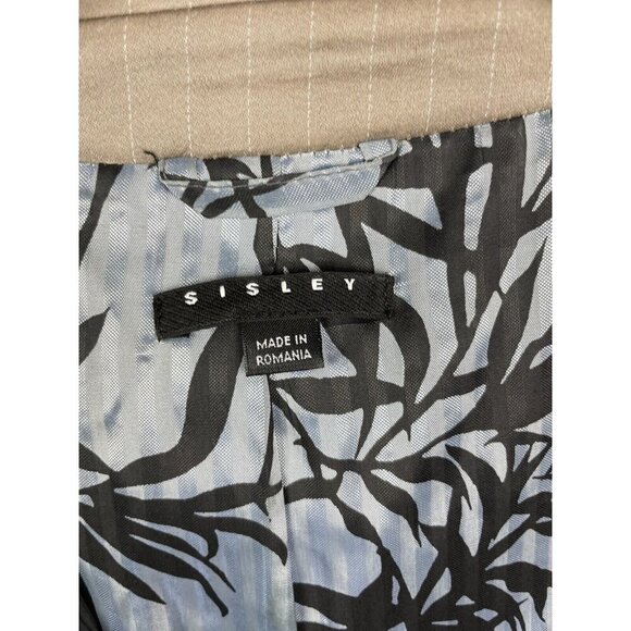 Sisley Camel Tan Striped Button Front Stretch Office 3/4 Sleeve Blazer Size S - Picture 2 of 11